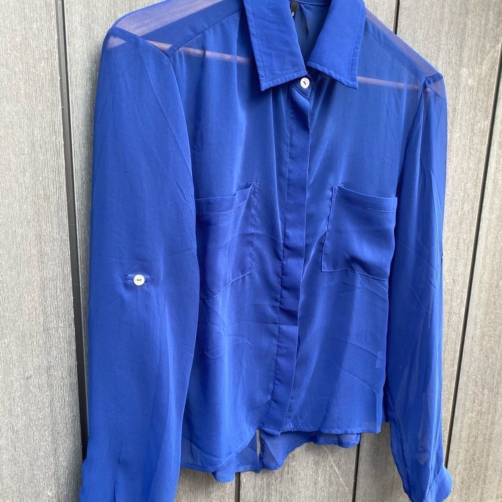 B Jewel Sheer Blouse Blue - Picture 3 of 8